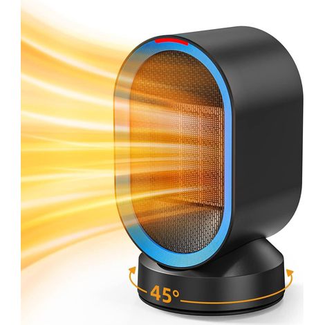 Space Heater for Indoor Use, 45°Oscillating Portable Heater, Ceramic Fast Heating, Quiet Heat with 7 Safety Protections, Small Electric Space Heaters for Indoor, Office, Home (Black) (1/5)