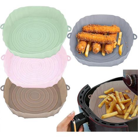 4er-Pack Silikon-Heißluftfritteusen-Einsätze, wiederverwendbare, spülmaschinenfeste Schüsseln mit seitlichen Griffen, Küchenzubehör