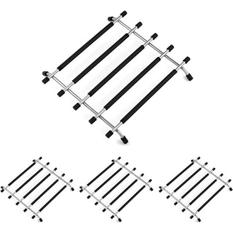 Sous-plat Métallique - Sous-plat En Acier Au Carbone Noir Pour Casseroles Chaudes - Protection De Plan De Travail Avec Pieds Antidérapants - Lot De 4