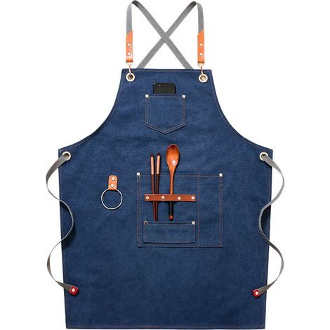 (Blau) Hochwertige Cowboy-Schürze mit Taschen für Friseur, Maler, Gärtner, Haarstylisten für Damen und Herren