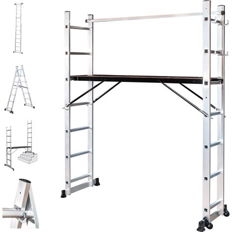 Echafaudage roulant SCAFFOLDAX2X7, échafaudage jardin et pliant multifonction 4 en 1, echelle 2 plans, H max Travail 4,74m, Garantie 5 ans, Hostrom