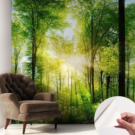 Papier peint adhésif avec colle pour décoration moderne de salon chambre à coucher cuisine et bureau Facile Harmonie de la forêt 250x250 cm (1/5)