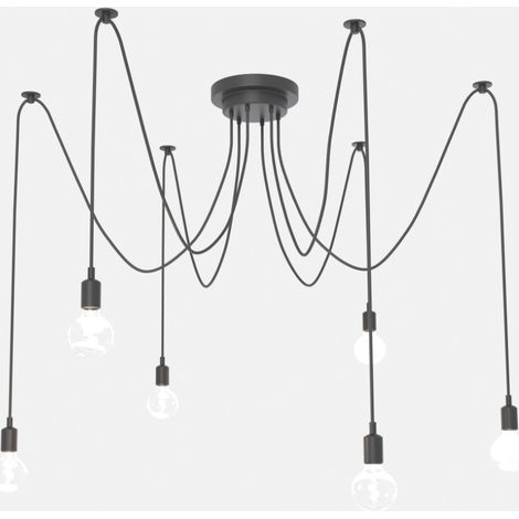 Barcelona Led – Suspension noire pour 6 ampoules E27 – Longueur 1300 mm – Pavillon métallique et câbles PVC – Style vintage noir (1/5)