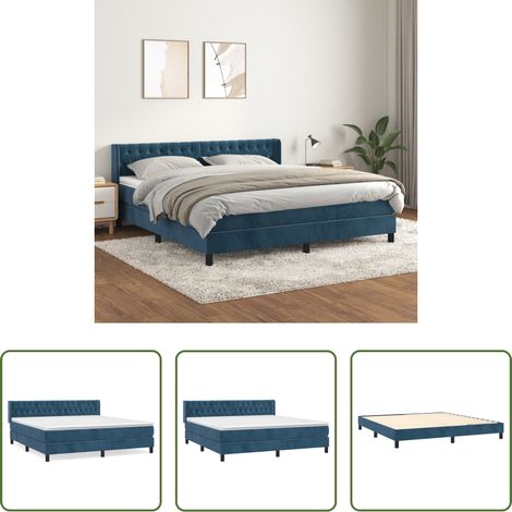 vidaXL Matelas à ressorts ensachés - Sommier à lattes de lit et matelas Bleu foncé 160x200cm Velours (1/5)