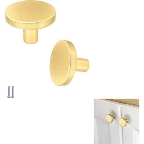 Lot de 10 boutons de tiroir en laiton massif doré brossé, diamètre 30mm, poignées rondes modernes pour cuisine et meubles (1/5)