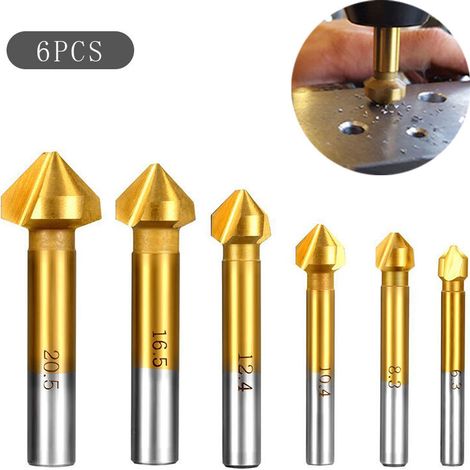 6 pièces 63-205MM Titane Tige Ronde 3 Cannelures 90 Degrs HSS Chanfrein Chanfreinage Fraise En Bout Outil Fraise Foret Ensemble6 pièces Titane (1/4)