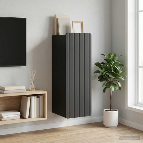 Armoire murale noire 1 porte avec 2 étagères en bois d’ingénierie 33 x 34,5 x 94 cm - PANGIVO (1/5)