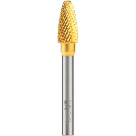 Fraise Rotative HM TiN Tige Cylindrique Forme Arc à Nez Arrondi - Fontes, Aciers D. 6 x Lt. 50 x Lu. 18 x Q. 6 mm - Diamwood