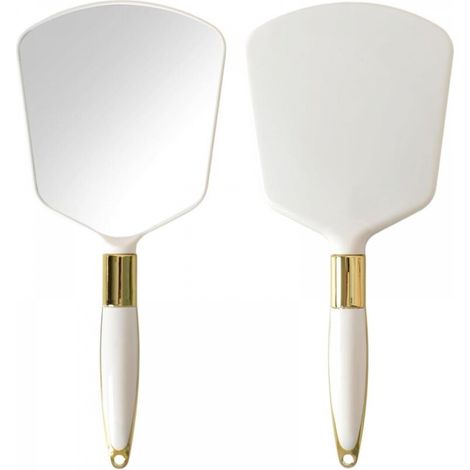 Miroir à main, miroir de maquillage avec poignée professionnelle, miroir de courtoisie pour le maquillage quotidien (24 x 11 cm) (carré blanc) (1/5)