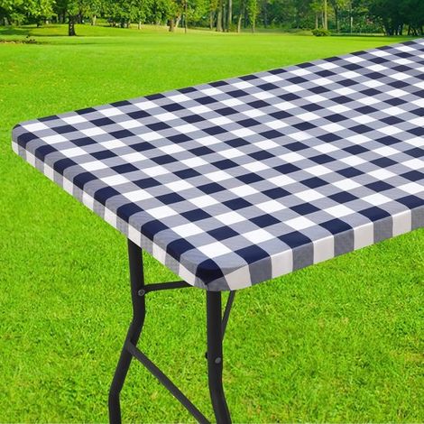 1 rechteckige Picknicktischdecke, elastische, wasserdichte, laminierte Vinyltischdecke, karierte Tischdecke, für Essen, Camping und den Außenbere (1/5)