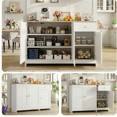 Sideboard mit 3 Türen und 1 Stauraumschublade – Schrank Kommode als Buffetschrank für Wohnzimmer und Esszimmer, in Natur & Weiß, Maße: 120x40x75 cm (1/5)