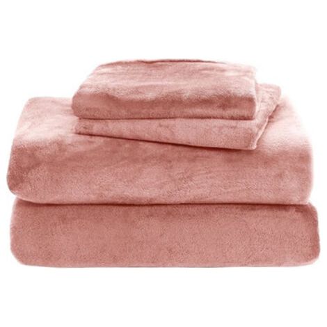 Ensemble de draps en laine (1 drap + 2 taies d'oreiller), en tissu micro-bouloché ultra-doux, rose, 200x220cm. (1/5)