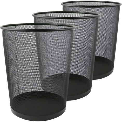 Lot de 3 corbeilles à papier en métal maille 12L - Noir - 26.5 x 23.5 x 18.8 cm (1/5)