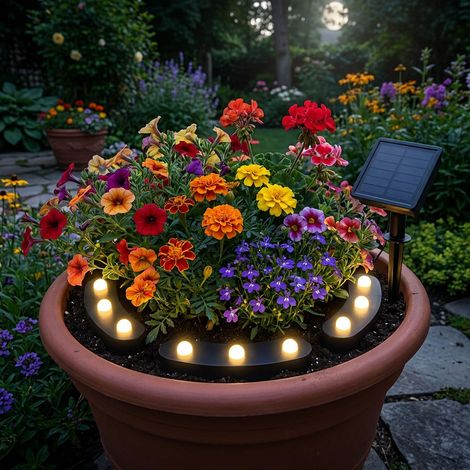 Luce plug-in lampada da esterno vaso di fiori giardino terrazza 8 modalità di luce nero (1/5)
