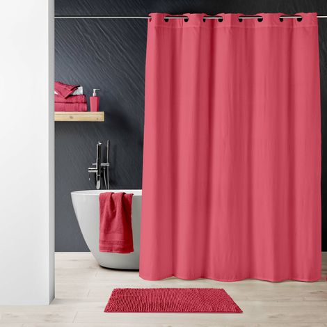 Rideau Douche avec oeillets Clipsables 180 x 200 cm Dotty Framboise - Microfibre Gaufrée - Livraison gratuite (1/4)