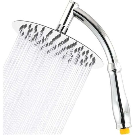 Soffione doccia a pioggia potente e braccio doccia portatile con braccio di esttensione cromato - Soffione doccia a cascata rotondo universale G1/2 8 pollici (1/4)