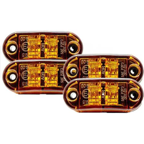 Feux de position latéraux/avant/arrière, lot de 4, orange, 12 V/24 V, indicateur LED universel, pour camions/remorques/caravanes/voitures/bateaux, 72 x 34 x 20 mm (1/4)