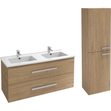 Mueble lavabo doble 120 cm JACOB DELAFON Ola up + columna de baño roble (1/5)