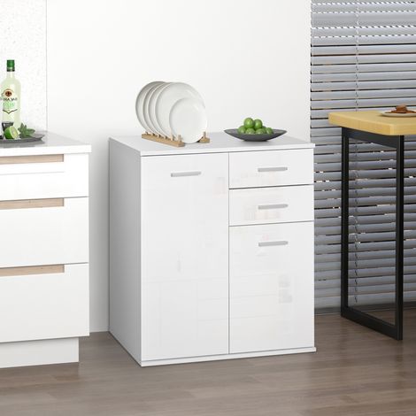 Buffet de salon, meuble étroit avec portes et tiroirs, 71 x 35 x 76 cm, blanc (1/5)