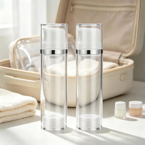 Abs Lot de 2 flacons à pompe sans air rechargeables 150 ml pour crème et soins de la peau (1/5)