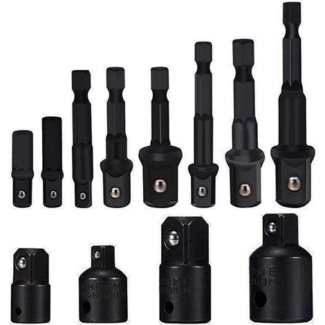 Socket Adaptor Converter Set Clé d'écrou de forets à queue hexagonale 8 pièces socket Extension Adaptateur Bit Set Lot de 4 Adaptateurs Réducteurs Pour Clés à Rochet/Clé à Douille (Black) (1/5)