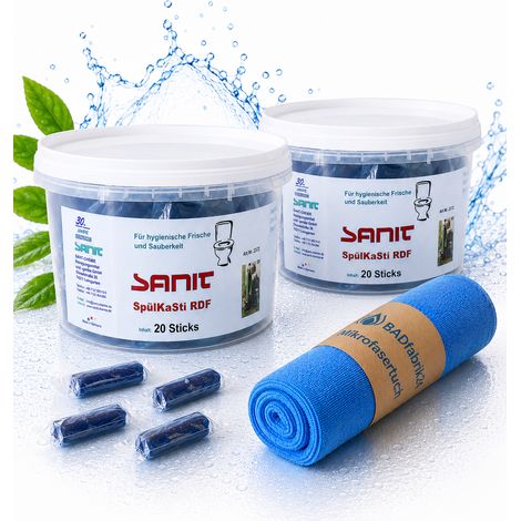 BADfabrik24 Sanit Spülkastensticks RDF blau 3372 2 Stück + Mikrofasertuch (1/5)