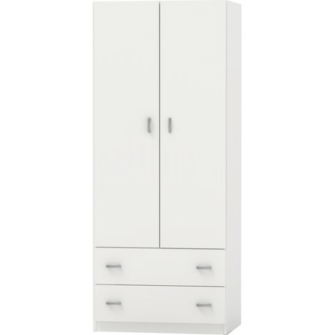 Armario ropero 2 puertas abatibles y 2 cajones Turin acabado blanco, 180 cm(alto)74 cm(ancho)50 cm(fondo)