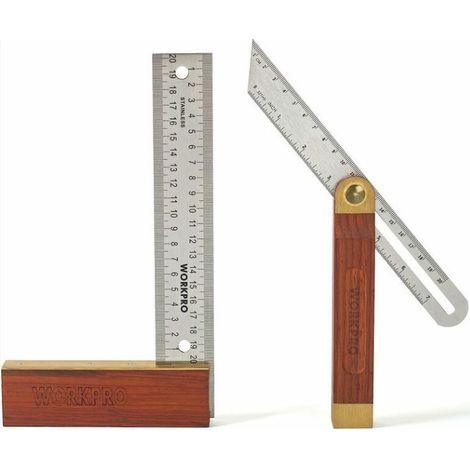 Jeu de 2 Equerres de Menuisier, Equerre 200 mm et Fausse Equerre 230 mm avec Lame en Acier Inoxydable et Manche en Bois Rouge Idéal pour Menuisier, Charpentier et Travail du Bois (1/5)