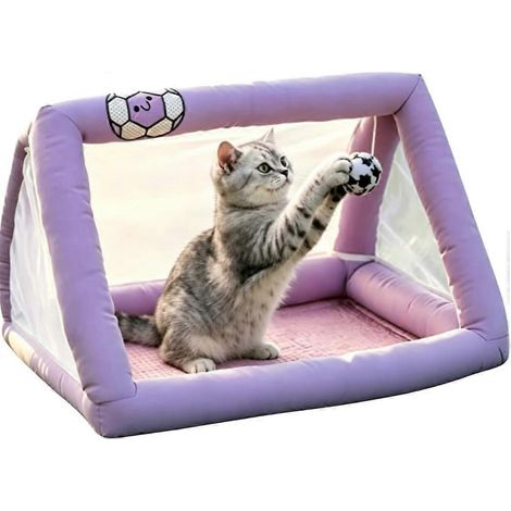 Tente‑lit jeu violet pour chat, filet anti‑moustique tapis rafraîchissant + balle interactive suspendue chatons (1/5)