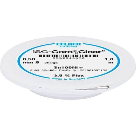 Felder ISO-Core Clear Sn100Ni+ Stagno per saldatura Bobina Sn99,25Cu0,7Ni0,05 0.5 mm