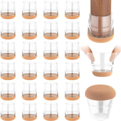 Protège-pieds de chaise - 24 pièces - Silicone et feutre épaissi - Réduit bruit et rayures - Sols bois et carrelage - Rond Transparent XS 15-20mm (1/5)