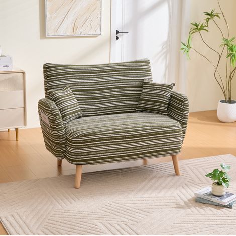 Divano 2 posti 121x81.5x87 cm verde oliva in bouclé con tasche laterali (1/5)