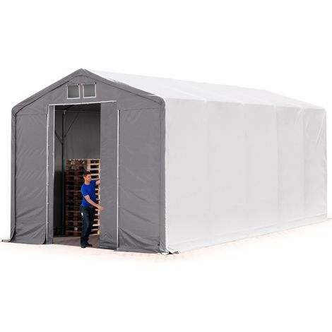5x10m hangar TOOLPORT, PRIMEtex PVC 2300 N gris, H. 4m avec porte coulissante, avec statique (type de sol : terre)