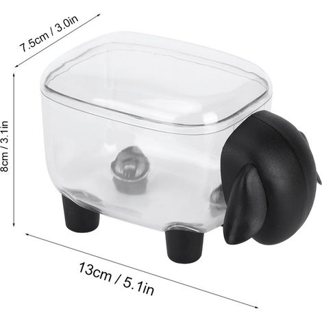 [Organiseur de bureau et cosmétiques] Boîte de rangement décorative transparente en forme de mouton cartoon (PP+PS), pour cotons, cotons-tiges et petite papeterie, dimensions: 13x7.5x8 cm (1/5)