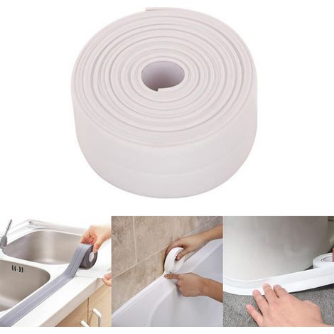 Bande d'étanchéité en PVC, bande d'étanchéité autocollante en PVC imperméable, cuisinières, éviers, salles de bains, baignoires, bords d'angle de sol. (1/5)