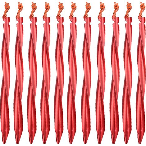 Piquets de Tente 25 cm Sardines Camping en Alliage d'aluminium 10 Pièces Piquet de Fixation Sol Léger pour Tarp Bâche Jardin Toile (Rouge Spirale) (1/3)