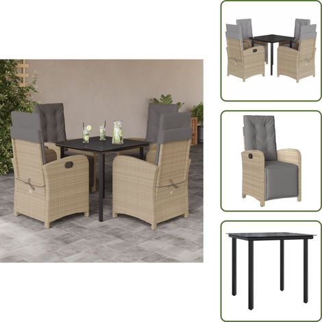 Chaise de jardin inclinable - vidaXL Ensemble à manger de jardin avec coussins 5pcs Beige poly rotin - Coussin de siège (1/5)