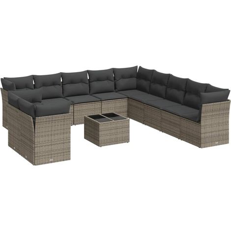 Maison Exclusive - Salon de jardin avec coussins 12 pcs gris résine tressée (1/3)