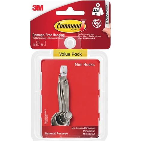 Command™ White Mini Hooks Value Pack (Pack of 18) – Damage-Free Wall Hooks for Hanging Light Items (1/5)