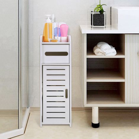 Weißer Badezimmerschrank aus Holz, WC-Ablage, platzsparender Organizer (1/5)