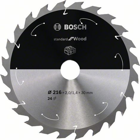 Bosch Akku-Kreissägeblatt Standard for Wood, 216 x 1,7/1,2 x 30, 24 Zähne, Freiwinkel 10°, Spanwinkel 25° (1/5)