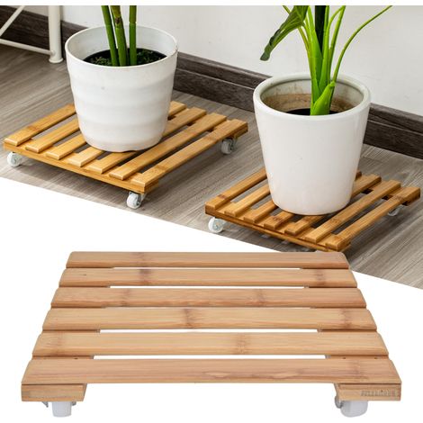 Support à fleurs en bambou mobile à 360°, de forme carrée avec roulettes, petite taille 2525cm (1/5)