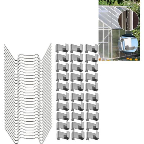 Lot de 100 clips de fixation pour vitres de serre en acier inoxydable argenté avec 50 clips en W et 50 clips en Z pour serres de jardin vérandas et protection des panneaux (1/5)