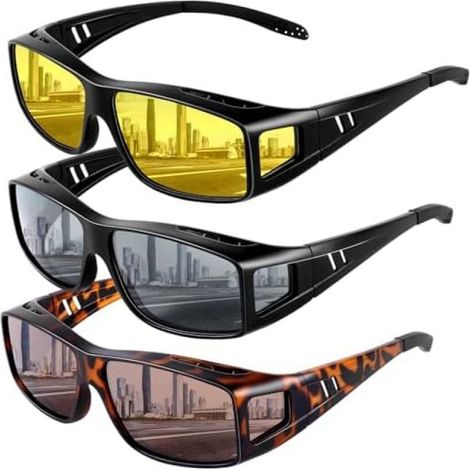 Lunettes Conduite Nuit - Verres Polarises Anti-Éblouissement UV400 - Pour Port Sur Lunettes Correctrices - Taille Unique (1/5)