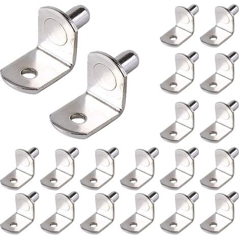 Chevilles de Support d'Étagère 20 Pièces 6mm Chevilles de Support en Forme de L en Métal Support Etagere Chevilles Plaquées Nickel pour Bois Meubles Placard Support (Couleur argent) (1/5)