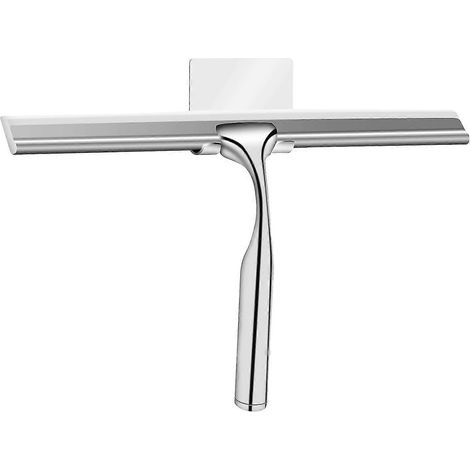 Grattoir de douche en acier inoxydable - 25 cm de large - sans perçage - grattoir en silicone pour douche, salle de bain, parois de douche et fenêtres (1/5)