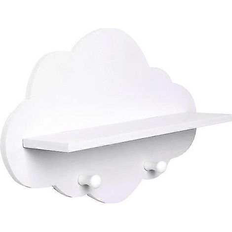 Étagère de rangement flottante en bois en forme de nuage, fixée au mur avec crochets (1 pièce, blanche) (1/5)