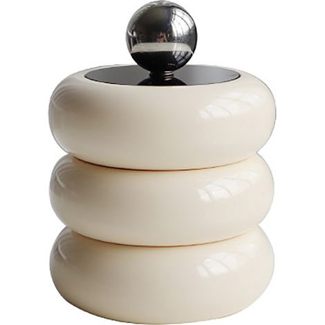 Aufbewahrungsbox im nordischen Stil mit Deckel für Wattestäbchen, 3-stöckig, milchweiß – staubdichter Make-up-Organizer in Donut-Form (1/5)