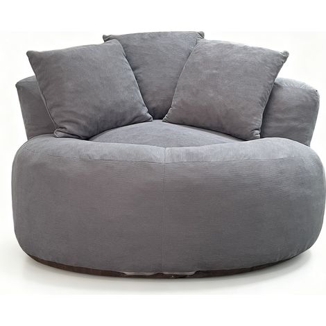 Poltrona pouf rotonda oversize in velluto a coste grigio con imbottitura in schiuma (1/5)