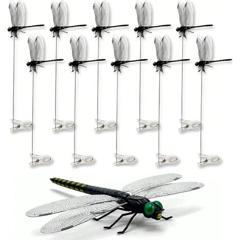 Clip anti-mouches répulsif contre les insectes 2026, Clip de chapeau libellule artificiel 3D, Décoration de jardin libellule, 10 pièces (1/5)